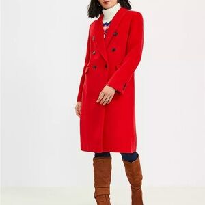 Vibrant Red LOFT Trench Coat with Tailored Style and Full-Length Sleeves- Large